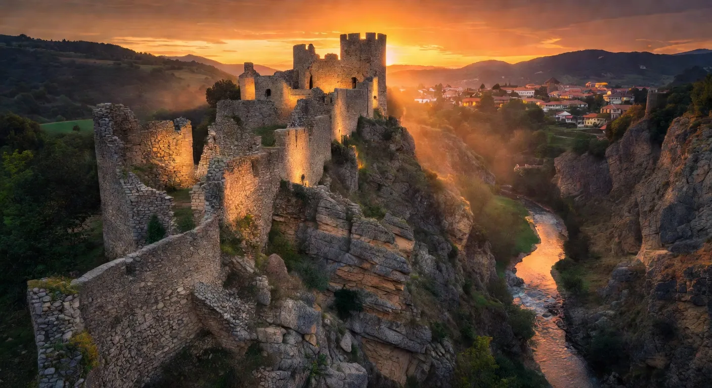 Forteresse de Tsarevets à Veliko Tarnovo au coucher du soleil
