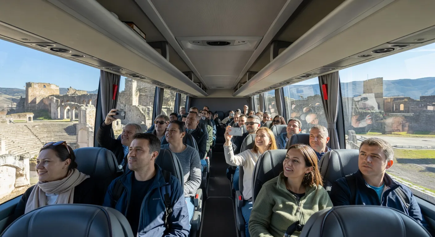 Groupe de voyageurs en autocar lors d'un circuit accompagné en Bulgarie