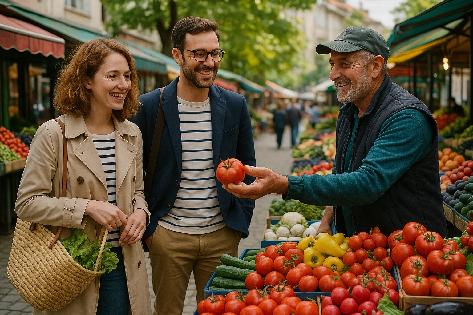 Expatriés français faisant leurs courses au marché de Sofia