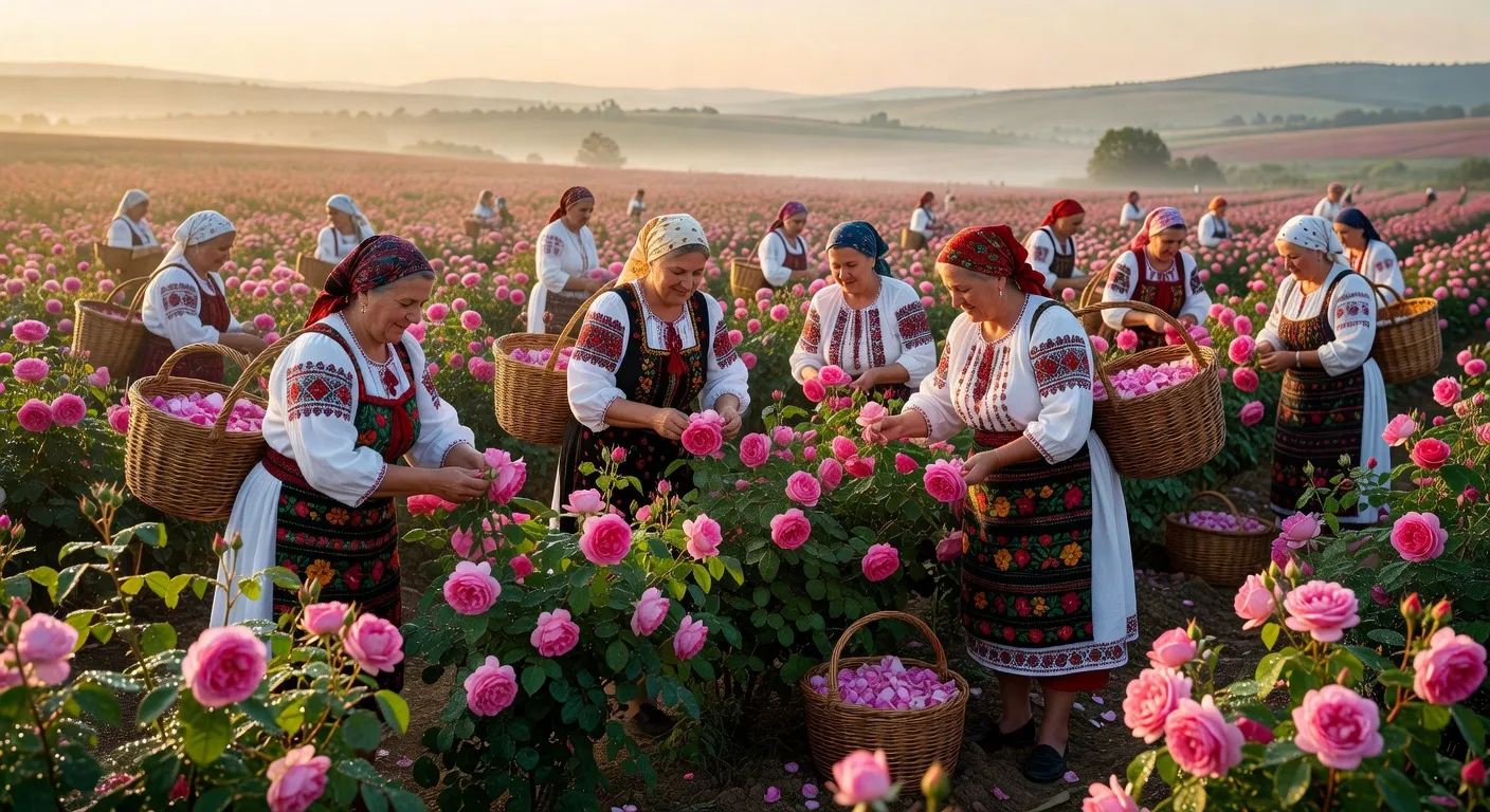 Festival de la Rose à Kazanlak, récolte traditionnelle