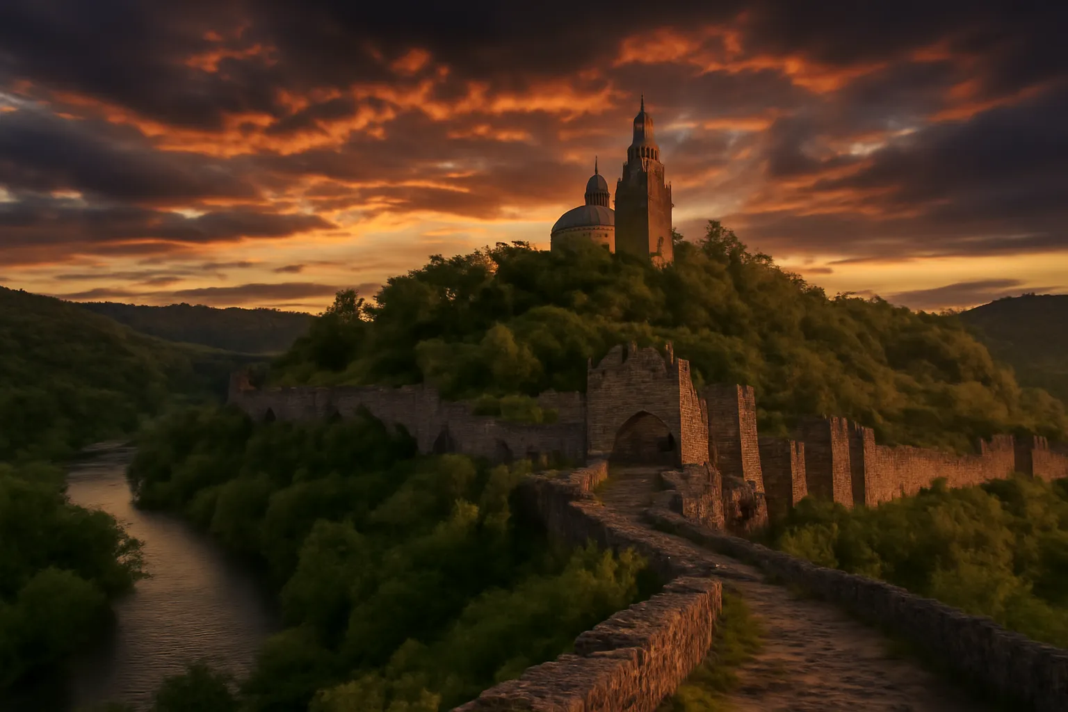 Forteresse de Tsarevets à Veliko Tarnovo surplombant la rivière Yantra