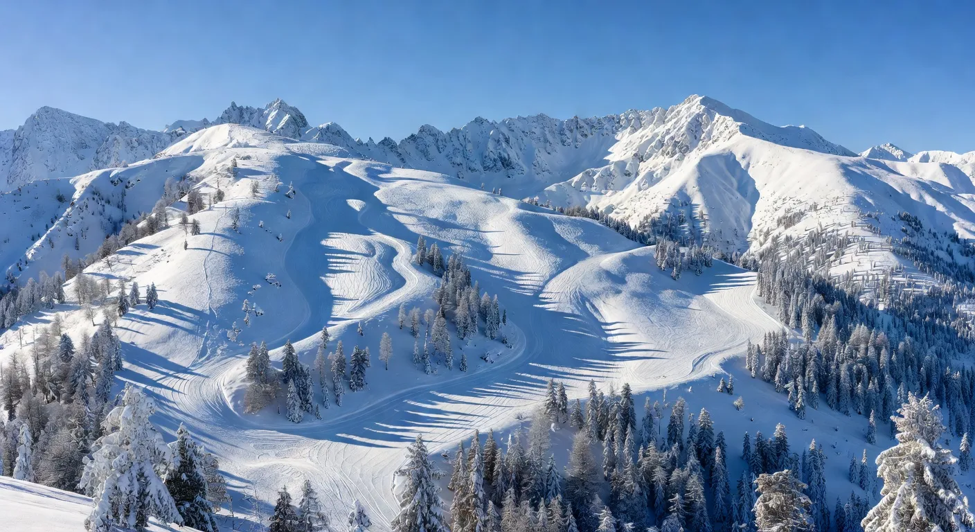 Station de ski de Bansko en Bulgarie avec pistes enneigées et montagnes du Pirin