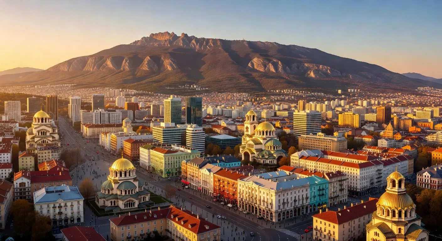 Panorama de Sofia avec les montagnes Vitosha en arrière-plan lors d'un circuit d'une semaine en Bulgarie