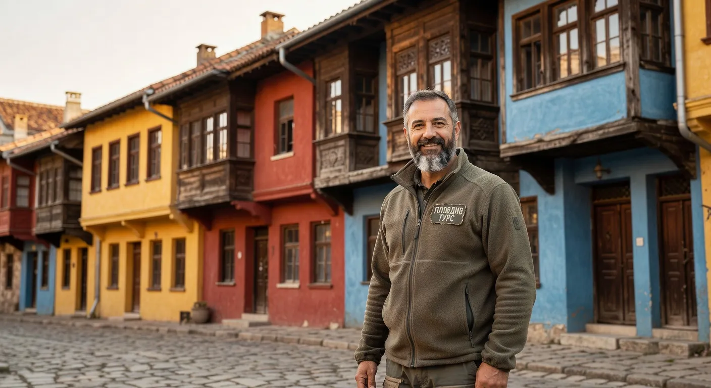 Yordan Dimitrov, guide local francophone, devant la vieille ville de Plovdiv