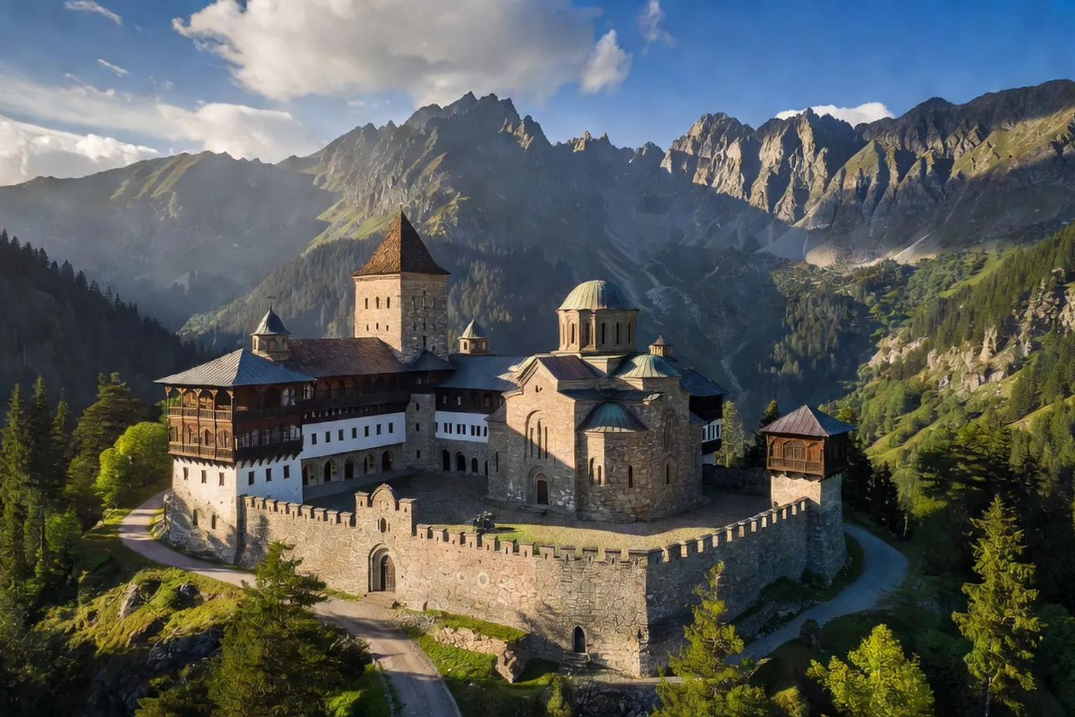 Monastère de Rila illuminé dans les montagnes bulgares