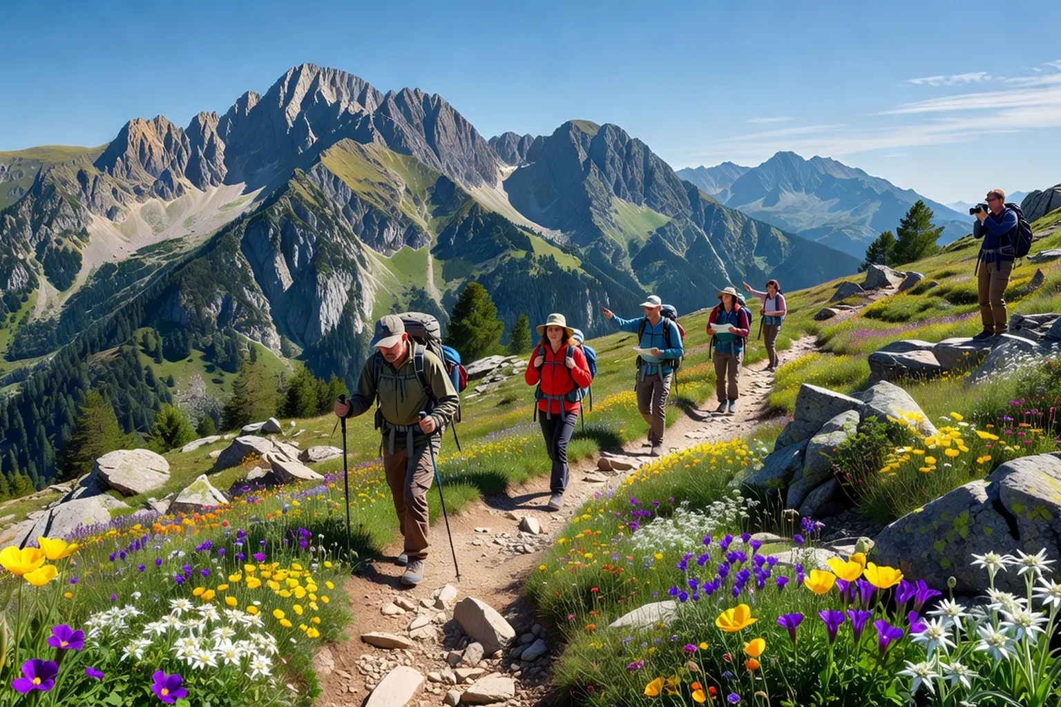 Randonneurs dans les montagnes du Rila bulgare